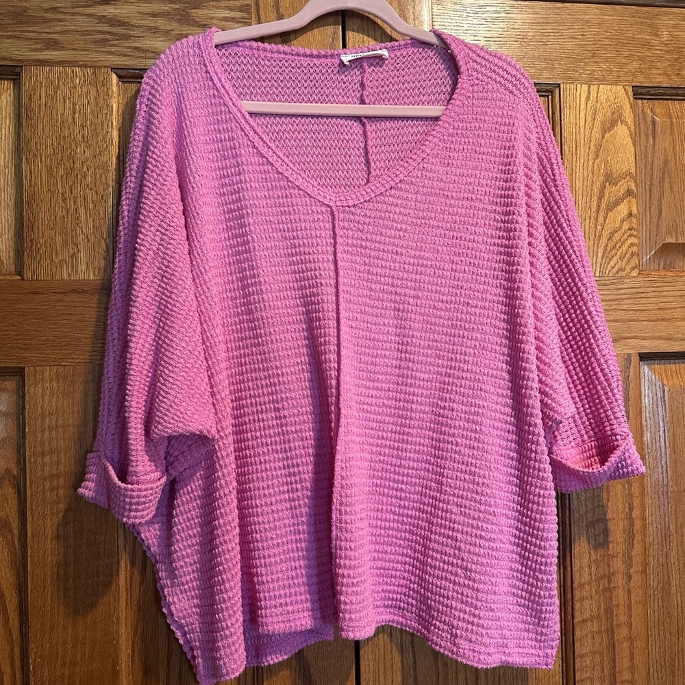 Zenana 3/4 Sleeve V-Neck Hi-Low Hem Jacquard Sweater